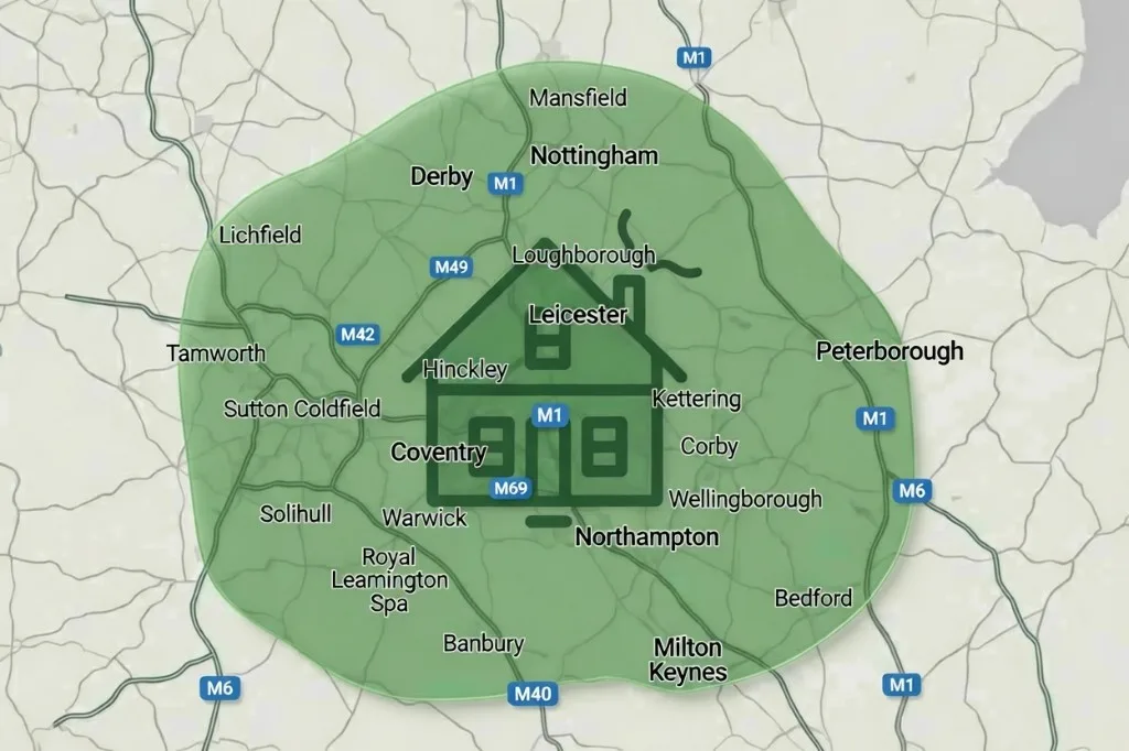 Simplify Structures structural engineer service area coverage map — East and West Midlands
