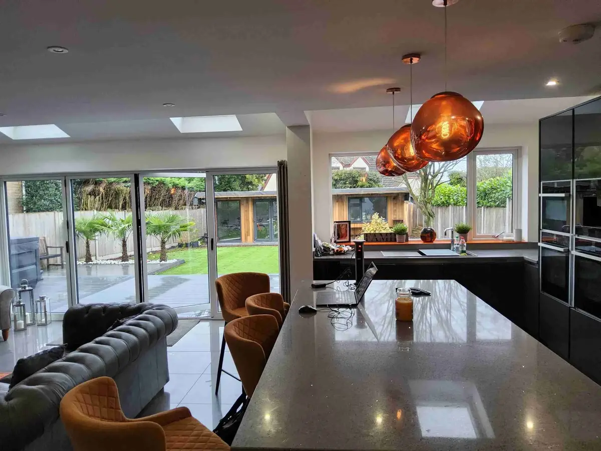 Open-plan room created after structural wall removal with steel beam support